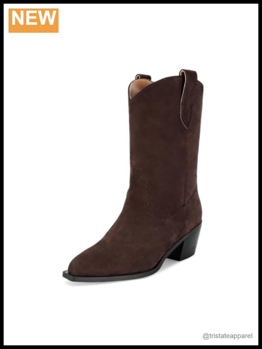 Suede Cowboy Boots for Women Pointed Toe Mid-Calf Chunky Heel Pull On Western